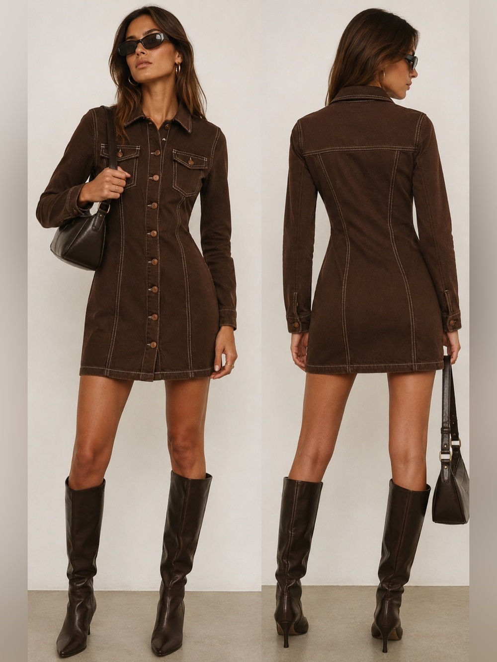 Reformation Jeans Brown Denim Mini Shirt Dress Size 0 NWT